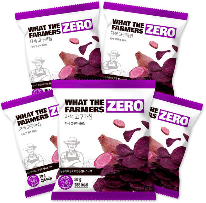 왓더파머스 제로 과자 무설탕 통 슬라이스 저당 간식 자색고구마칩, 5개, 50g