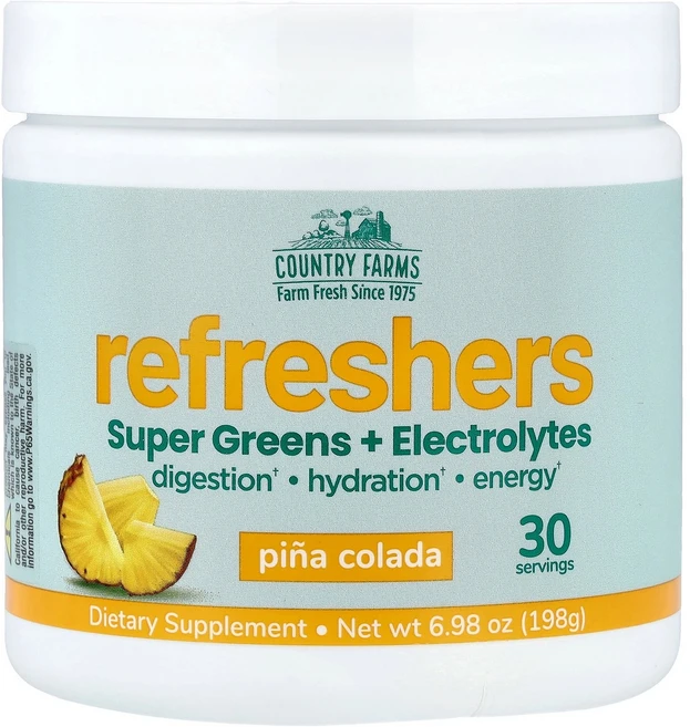 Country Farms Refreshers Super Greens + Electrolytes Pina Colada 6.98 oz 198 g, Country Farms, Refreshers, Sup, 198g - 쿠팡
