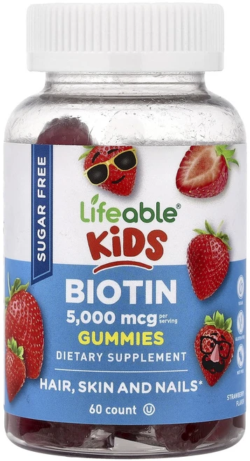 새해 첫좋은선물 Lifeable 어린이용 비오틴 구미젤리 설탕 무함유 딸기 맛 구미젤리 60개(구미젤리당 2500mcg) 제대로 할인합니다, Lifeable어린이용비오틴구미젤리설탕무함유딸기맛구미젤 - 쿠팡