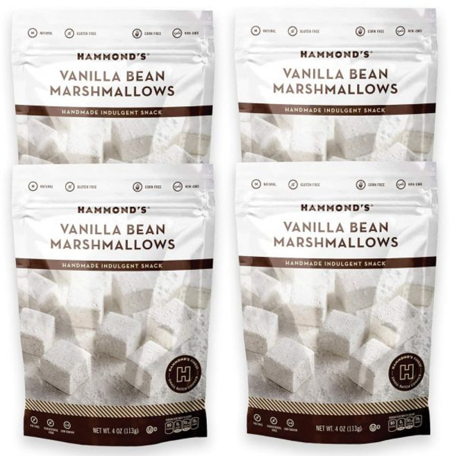 Hammond's Candies 초콜릿 해먼드의 캔디 고급 칩 마시멜로우 2개 들이 간식용으로 좋아요 핫초코 스모어 홈메이드 브라우니에 적합 소량 생산 에서 수제 제작, Vanilla Bean_Pack of 4, 113g