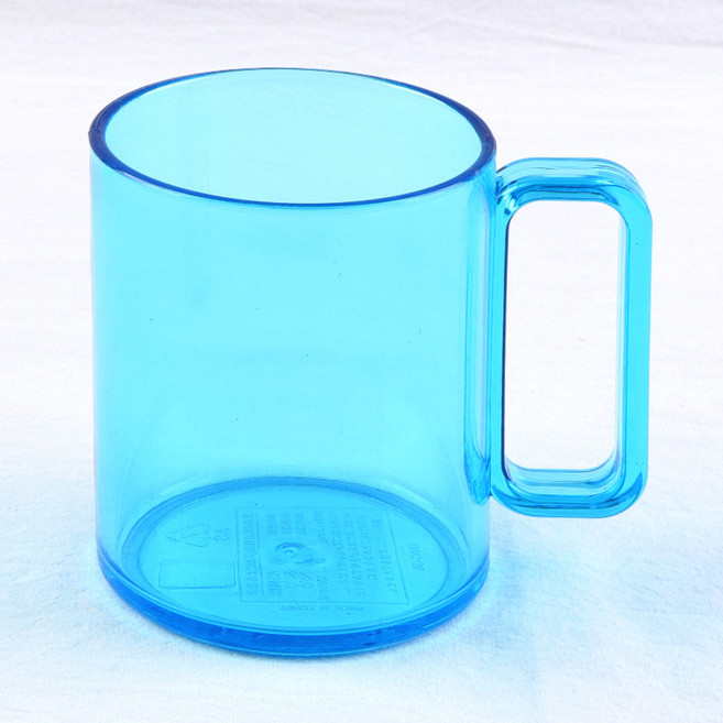 흥덕 국산 크리어 머그 310ml 손잡이 투명 플라스틱 컵, 블루, 1개