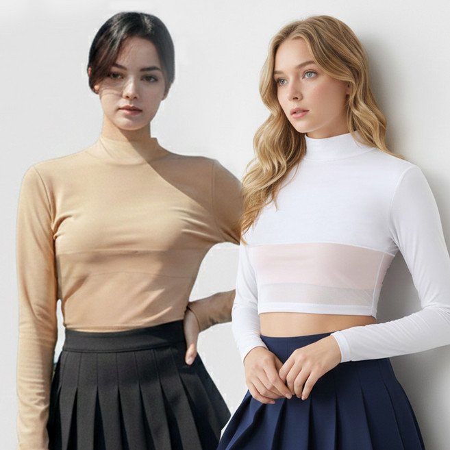 엔조이핏 여성 골프 이너웨어 메쉬 크롭 반목 이너티 UV 자외선차단 냉감 쿨링 티셔츠