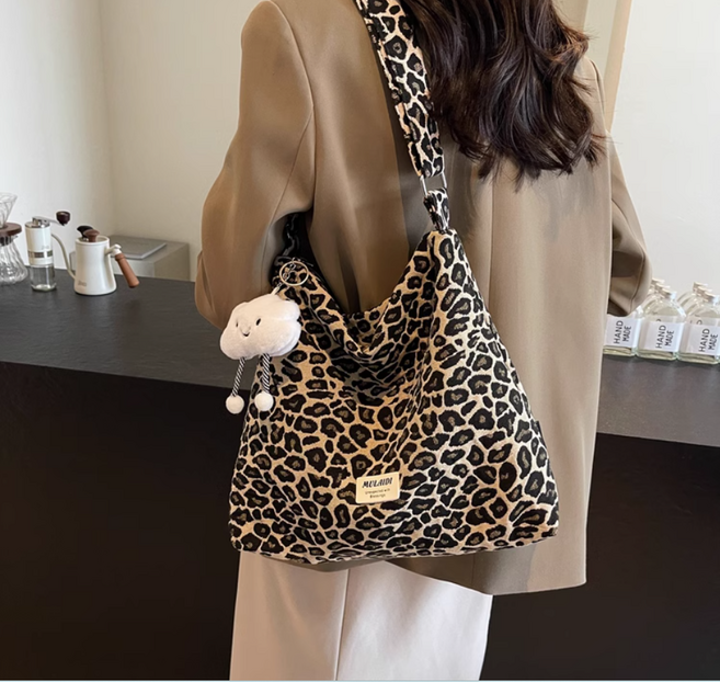 MULAIDI 호피무늬 캔버스 레오파드 숄더백 에코백 토트백
