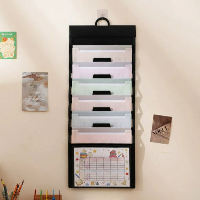 로우브 촤르르 벽걸이 서류 파일, 1개, 블랙-파스텔