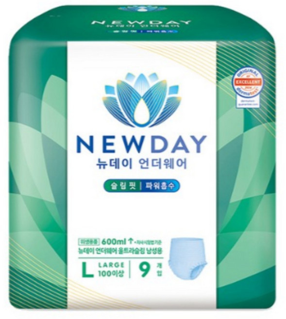 뉴데이 남성용 언더웨어 울트라슬림 성인기저귀, 대형, 9개입, 4개