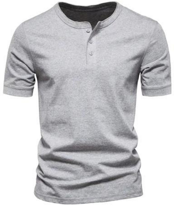 男士圓領短袖亨利衫 修身休閒純色T恤
