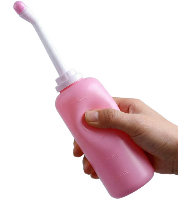 휴대용 수동 비데 여행용 간이 세정기 산모 임산부 위생 분사기 이동식 캠핑 물통 준비물, 핑크, 1개