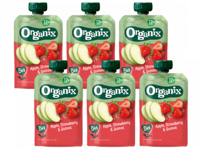 영국 1등 퓨레 오가닉스 [사과 딸기 퀴노아 6개 1박스] 유기농 과일 퓨레 아이 이유식 유아식 돌아기 오트밀 간식, 사과+딸기+퀴노아, 600g, 1박스