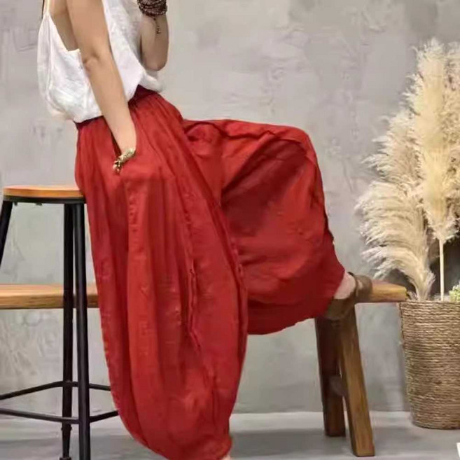 알라딘바지 인도옷 호박바지 슬랙스 긴바지 봄 여자 바지 빨강 M 45-55kg