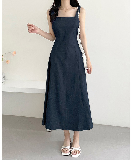 부엉구구 OW0055A 여성 여름 슬림핏 스퀘어넥 민소매 롱원피스