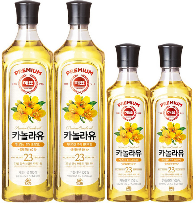해표 카놀라유 900ml 2개 + 카놀라유 500ml 2개, 1세트