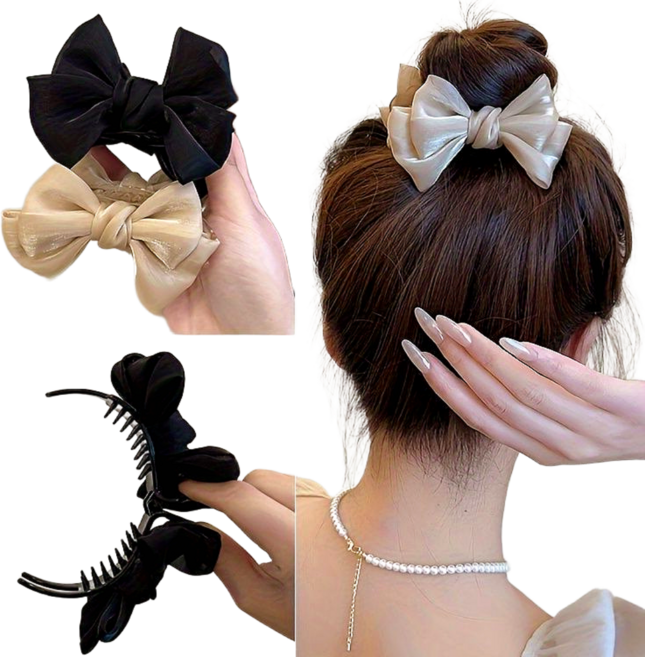 은은한 광택 쉬폰 리본 집게핀 2p 세트