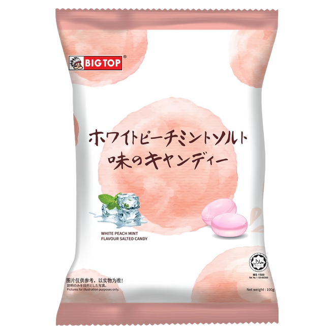BIG TOP 水蜜桃薄荷味鹽糖, 100g, 1袋