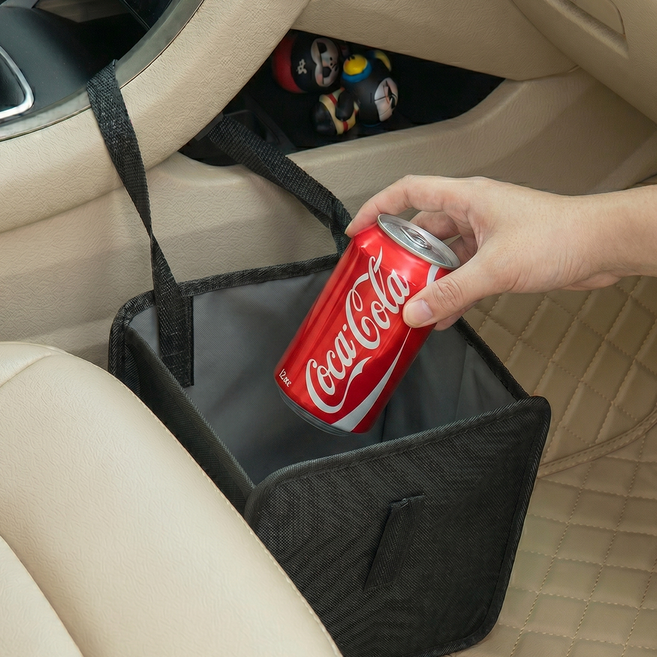 두루 쓰임 걸어쓰는 다용도 접이식 차량용 자동차 쓰레기통, 1개, 블랙