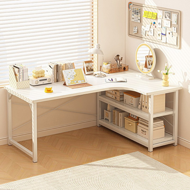 BYOU ㄱ자 컴퓨터 책상 고급 선반 책상 수납장 세트, 우측 코너