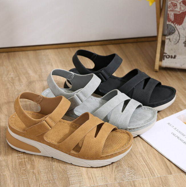 플라이슈 발편한 스판 찍찍이 여성 가보시 스트랩 통굽 4cm 샌들 X8275-2