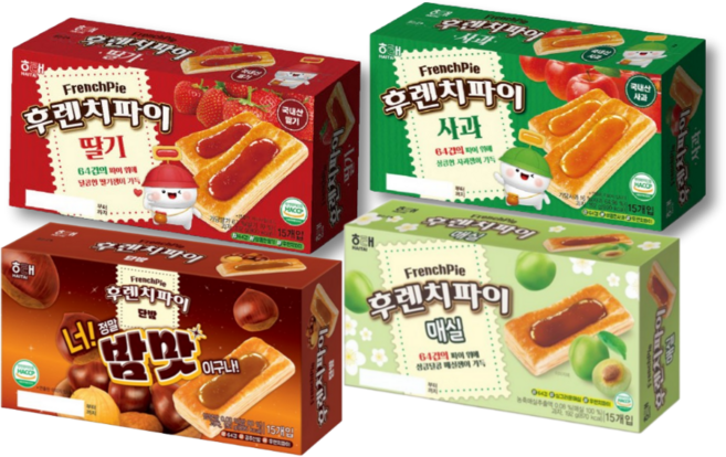 해태 후렌치파이 단밤 192g 1개 매실 192g 1개 사과 192g 1개 딸기 192g 1개 (총4개), 1세트, 768g