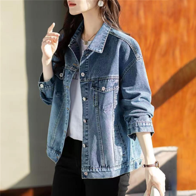 besteffie 여자 데님자켓 재킷 데님 자켓 캐주얼 봄 가을 싱글 버튼 포켓 디테일 소프트 E28