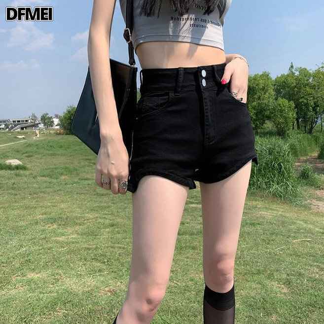 QRU 白色牛仔短褲女夏季新款高腰顯瘦彈力緊身設計感辣妹熱褲子