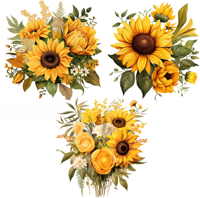 월간리빙 꽃 해바라기 포인트 벽지 스티커 3개, 해바라기 3종
