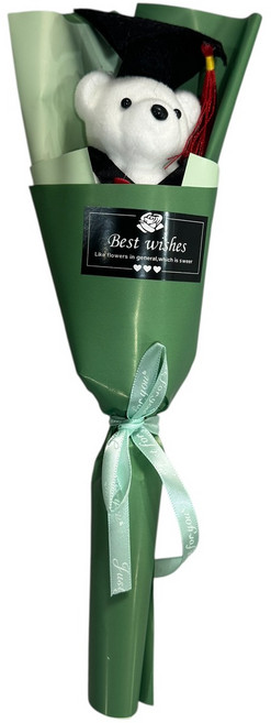 畢業熊花束 向日葵畢業熊花束, 軍綠熊花束, 1個