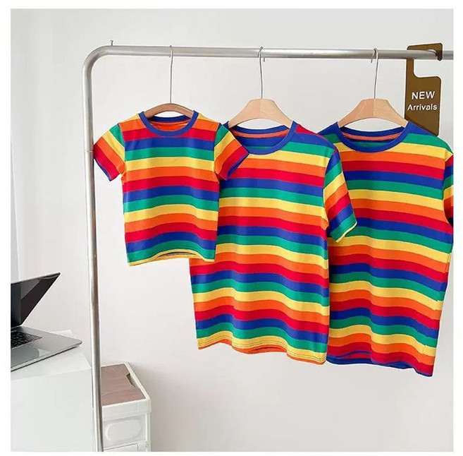 무지개 레인보우 스트라이프 티셔츠 여름 의류