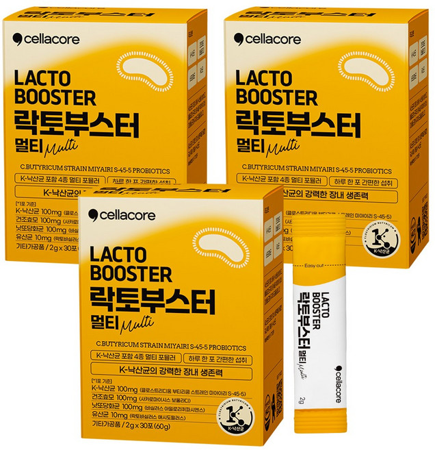셀라코어 락토부스터 멀티 30포 낙산균 유산균 프로바이오틱스, 60g, 3박스