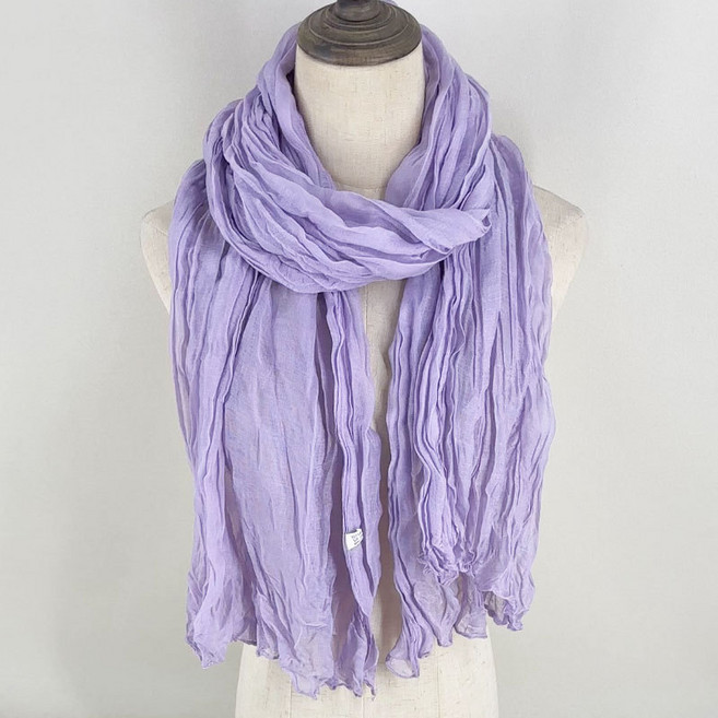 壓皺棉麻圍巾女 文藝休閒百搭領巾 護頸防曬絲巾