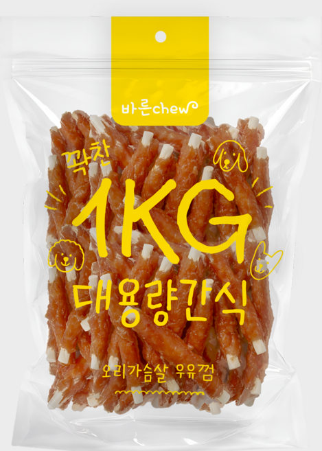 바른츄 대용량 간식 사사미, 1개, 1kg, 오리가슴살 우유껌