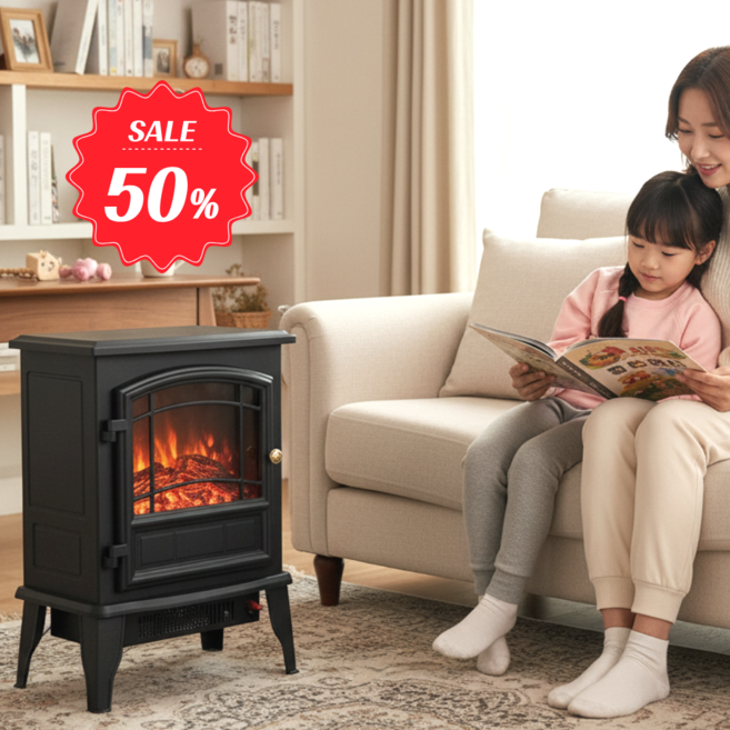 루멘 3초 발열 북유럽 감성벽난로 전기 온풍기 히터 LED 불멍, 단문형