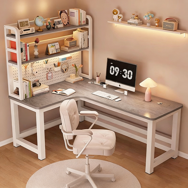 코너 튼튼한 수납책상 책꽂이 일체형 컴퓨터 사무용 데스크 L자 학생 공부용테이블, L03(좌측 코너)+타공판