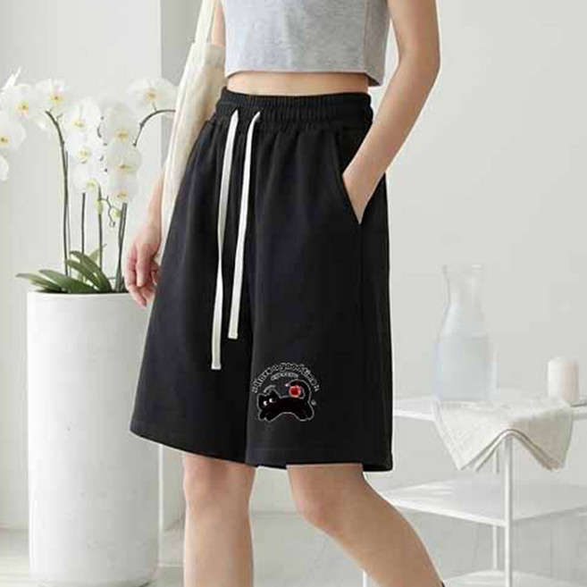 1장 (2장세트 장당8450)스타일아유 여성 밴딩 스트링 와이드 5부 레터링 포인트 트레이닝 반바지 HP0609