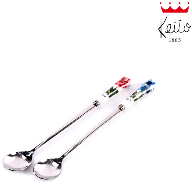 게이또 프렌치가든 롱티스푼 1P / 2P/ 4P 도자기 커피 차 스푼, 분홍/파랑세트(2p), 1개