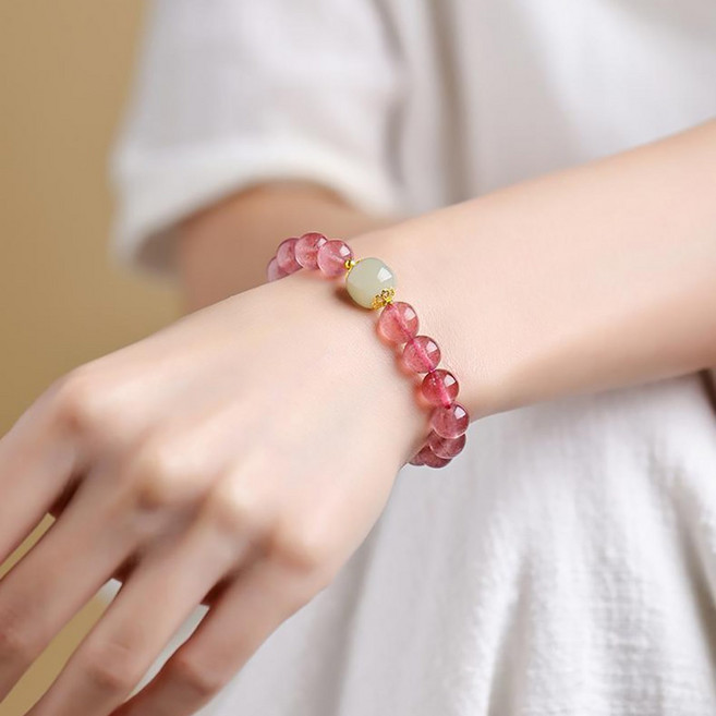 여성팔찌 재물운 행운 건강 천연소재 자수정 딸기수정 염주 8 mm
