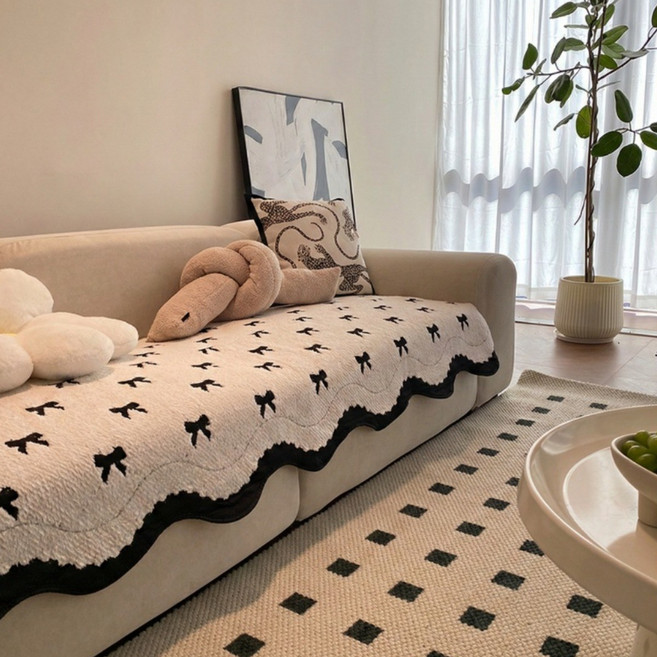화이트 소파 패드 사계절 소파 패드 3인용 4인용 겨울용 두꺼운 타입 하트 무늬 초극세사