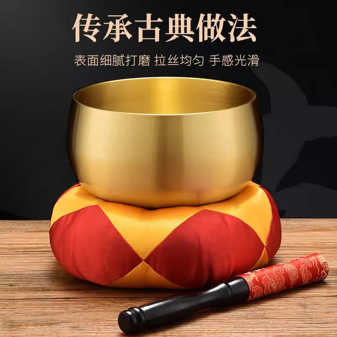 頌缽 音缽 加厚純銅日式銅磬合子檔子引磬佛音碗木魚佛具法器銅慶黃銅缽, 1個, 4英寸日式日式銅磬 棒子 墊子