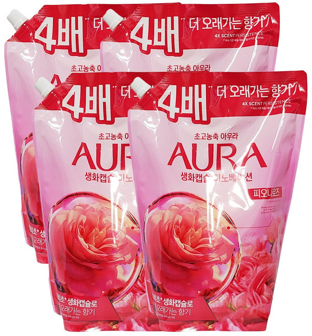 아우라 섬유유연제 피오니로즈향 리필, 1.7L, 1개입, 4개
