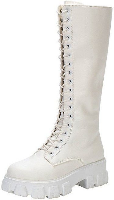 여성용 미드 카프 부츠 패딩 신발 무릎 높이 겨울 스니커즈 펑크 스타일 밀리터리 캐주얼 블랙 2023 럭시, 07 35, 01 WHITE