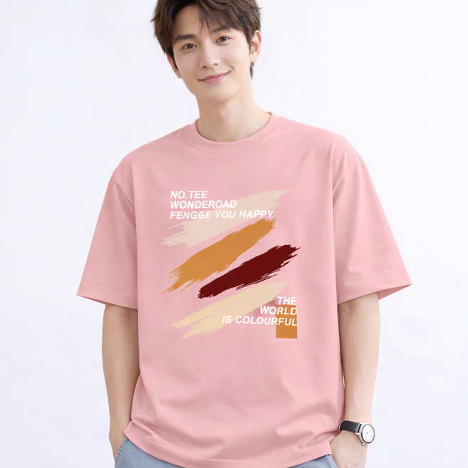 헤비코튼 프린팅 반팔 티셔츠 남성 와이드핏 라운드넥 반소매 티