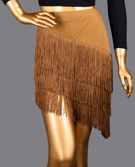 베씨 여성 라틴댄스 사선 수술 스커트 라인 공연복 벨리 밸리 벨리 단체 여자, 브라운