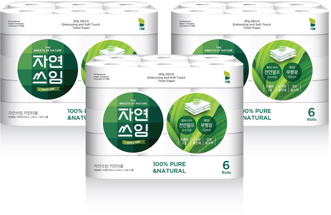 자연쓰임 천연펄프 키친타올 150매 6입 3팩 총18롤, 6