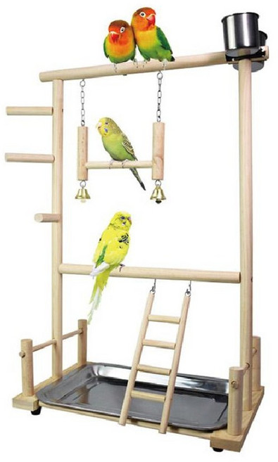 까마느 앵무새 놀이터 둥지 새 훈련도구 원목 새장 장난감 흔들사다리 횃대, 단일, 1개