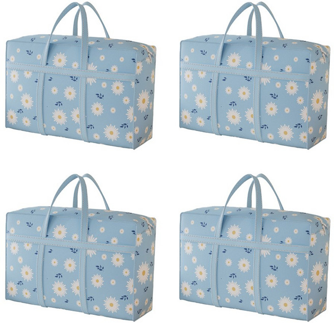 에이엔이엠 플라워 낮잠 이불 가방 손잡이 이불 수납 정리함, 4개, 스카이