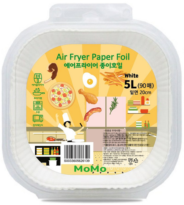 모모(MOMO) 에어프라이어 사각 종이호일 화이트 WHITE, 1세트, 90개입, 20cm