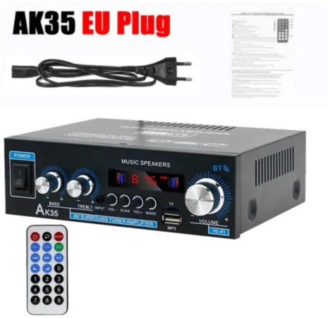 미니엠프 엠프 앰프 AMP 가정용 고출력 블루투스 전력 증폭기 채널 정저항 미니 소형 자동차 멀티, 1) AK35 EU 플러그, [02] AK35 EU 플러그, 1개