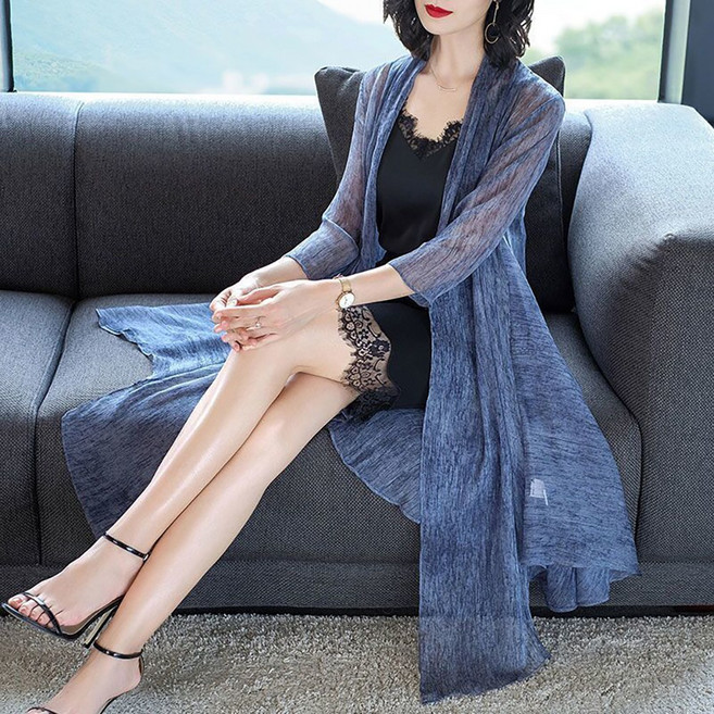 ROYALBELLE 여성 시스루 루즈핏 중장기 쉬폰 가디건 얇은 자외선 차단 빅사이즈 가디건