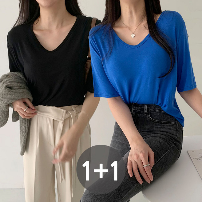 [순이] S.여성 사계절 레이온 브이넥 반팔 티셔츠