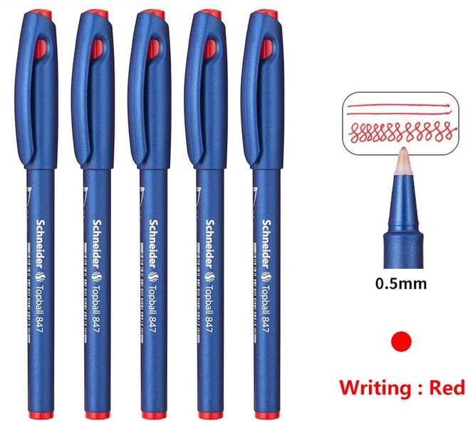 5pcs 독일 슈나이더 Topball 젤 펜 스트레이트 액체 847/845 빠른 건조 0.3/0.5mm 대용량 학교 사무용품, [07] 5pcs 0.5mm Red
