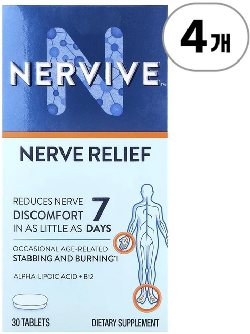 널비브 너브 릴리프 (신경 완화) Nervive Nerve Relief 30정, 4개 - 쿠팡