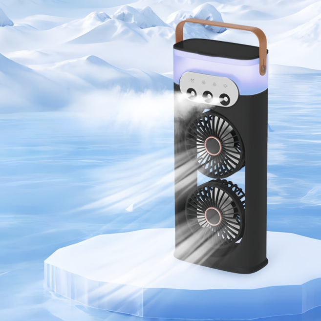 3in1탁상용 소형 USB 저소음 듀얼팬 선풍기 다용도 사무실 무드등 가습기, 블랙, SL617